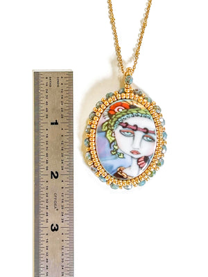 Lady Marion Painted Lady Beaded Pendant Necklace