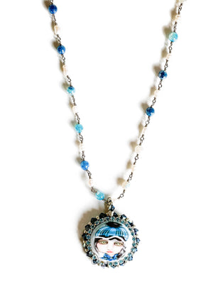Unique Snowbird Painted Lady Beaded Pendant Necklace
