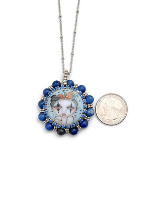 
            
                Load image into Gallery viewer, Harlequin Painted Lady Beaded Pendant Necklace
            
        