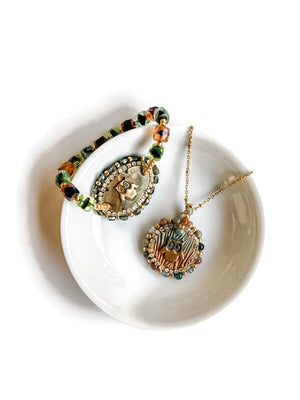 Gorgeous earth toned beaded owl necklace and bracelet set