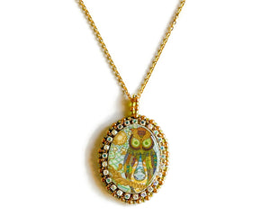 
            
                Load image into Gallery viewer, Abstract Resin Owl Beaded Cabochon Pendant Necklace
            
        