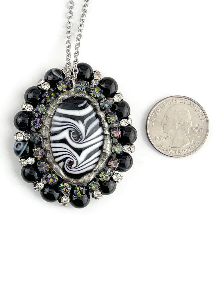 
            
                Load image into Gallery viewer, Black &amp;amp; White Zebra Large Beaded Pendant Necklace
            
        