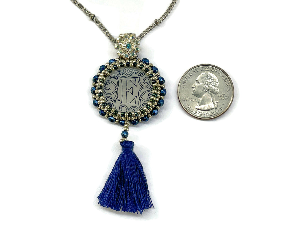 Beaded Blue Personalized Initial Pendant Necklace