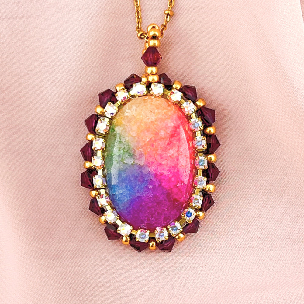 
            
                Load image into Gallery viewer, Bold and Beautiful Oval Rainbow Quartz Pendant Necklace
            
        