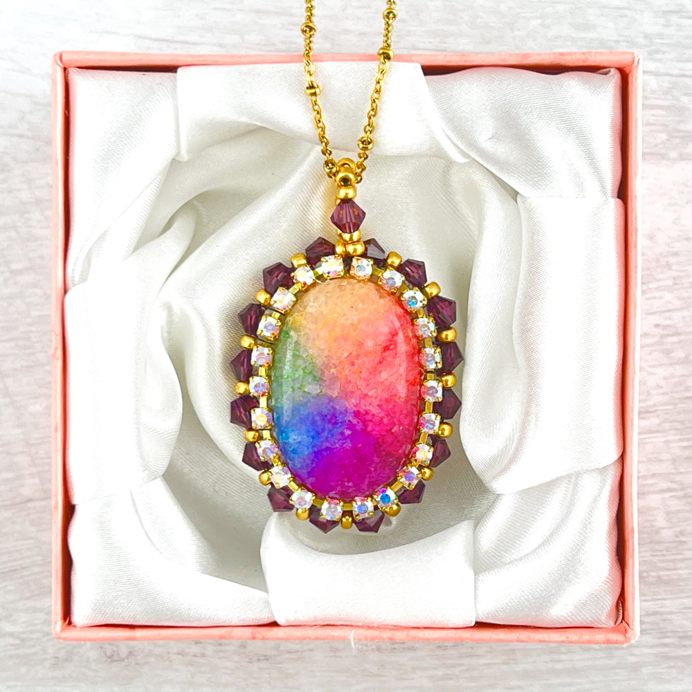 
            
                Load image into Gallery viewer, Bold and Beautiful Oval Rainbow Quartz Pendant Necklace
            
        
